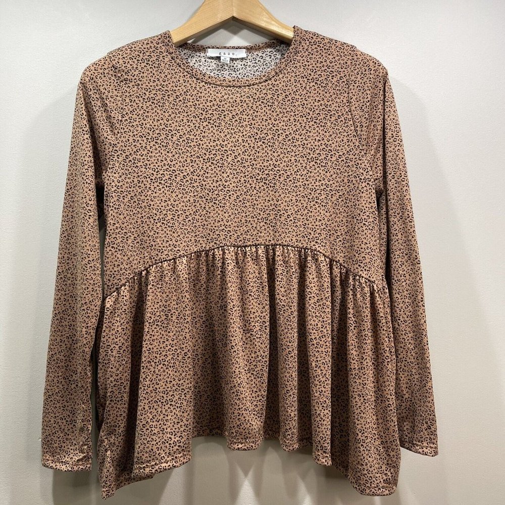 GAZE Womens Leopard Print Baby Doll Tunic Long Sleeves Top Brown Black M **NWT - Picture 8 of 9